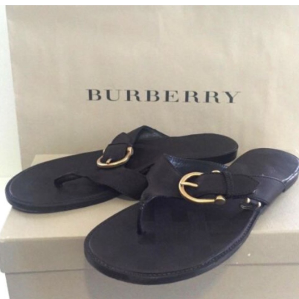 Burberry Womens Sandals Flip Flops Shoes Leather 8